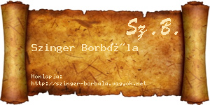 Szinger Borbála névjegykártya