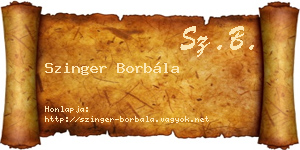 Szinger Borbála névjegykártya